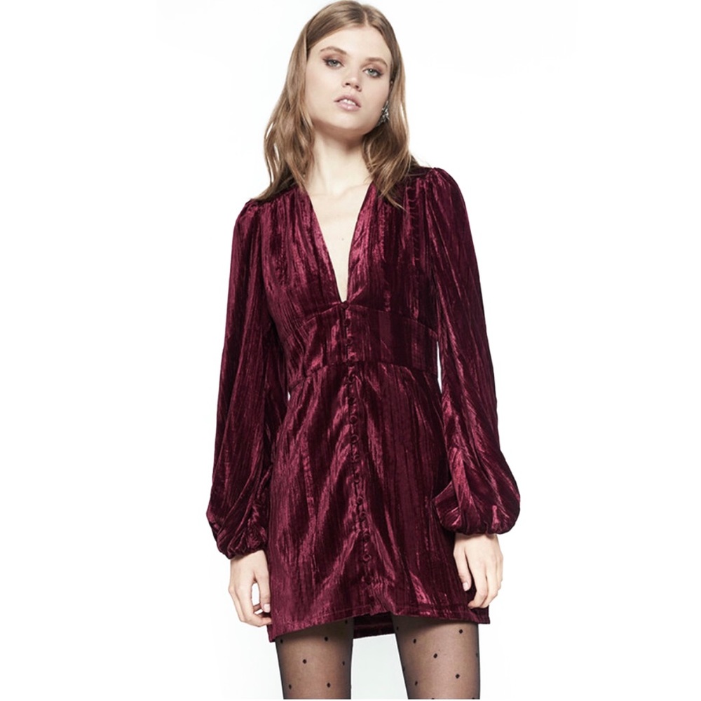 NEW BARDOT BURGUNDY VELOUR MINI DRESS